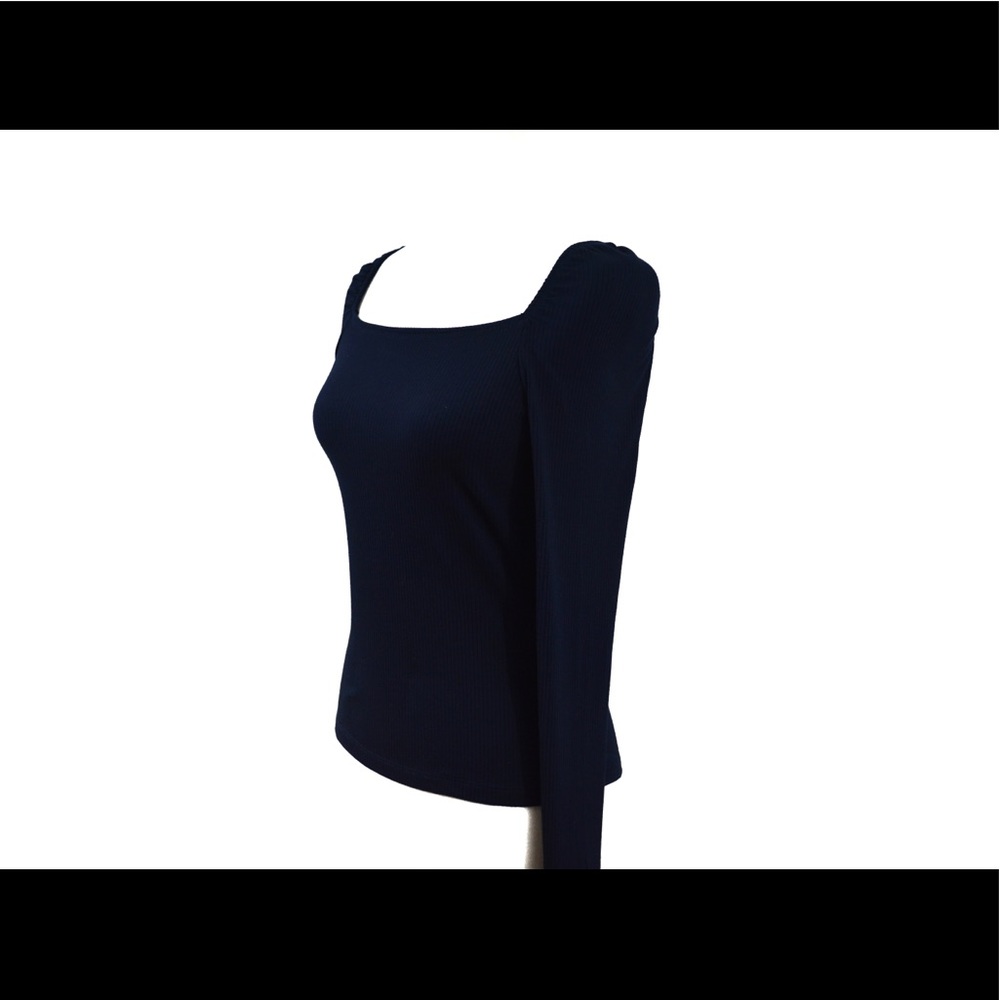 Woman Ribbed Square Neck Navy Top BWT